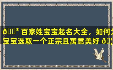 🐳 百家姓宝宝起名大全，如何为宝宝选取一个正宗且寓意美好 🦟 的名字